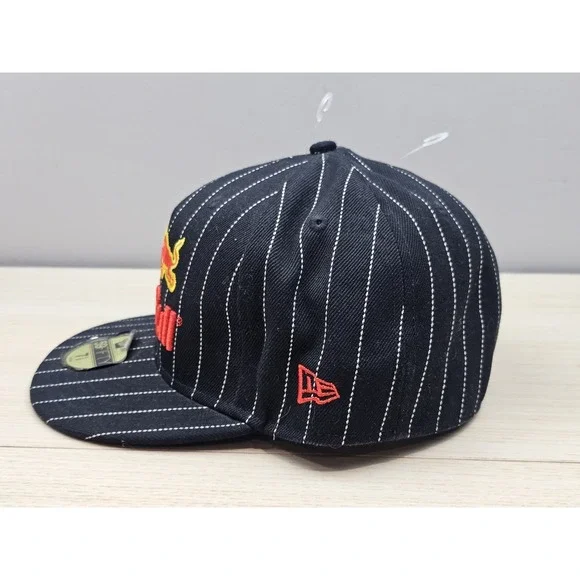 Red Bull New Era 59FIFTY Fitted Hat 7 1/2 Pinstripe Black Wool Cap MLB Style Hat